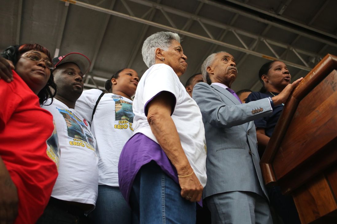 Esaw Garner, Eric Garner’s wife, addressed the rally while surrounded by her family and Al Sharpton.
